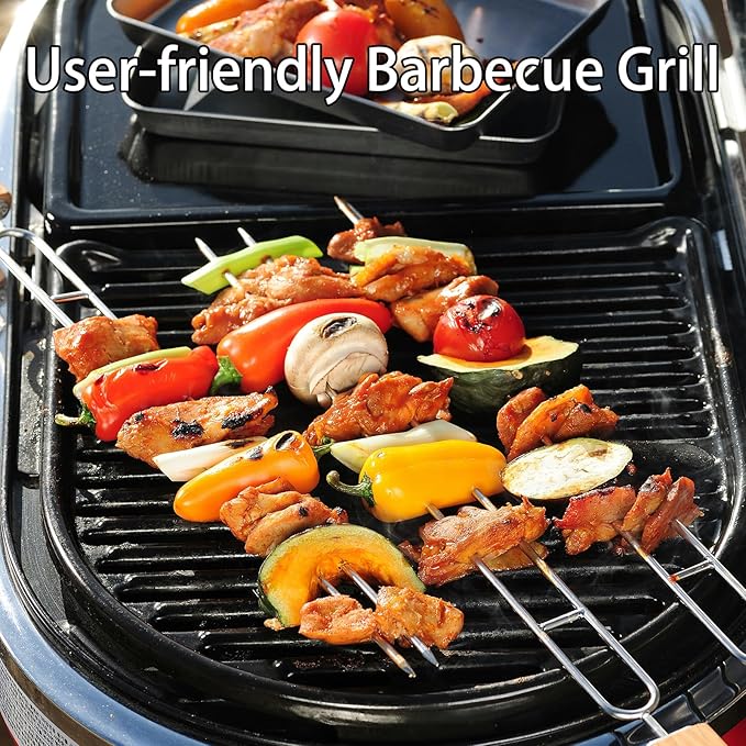 6+1 Pack BBQ Skewers for Grilling Set Include Grilling Clip & Storage Bag – 16.5in Stainless Steel Skewers with Wooden Handle – for Camping, Hot Dogs, Shish Kabob, Fire Pit, Picnic
