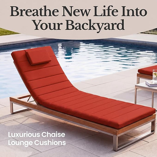 Quilted Chaise Lounge Outdoor Patio Furniture Cushions | Water-Resistant Patio Chair Cushions | Durable, High-Density Foam Outdoor Chair Cushions - Red, 72"x21" (Chair Not Included)