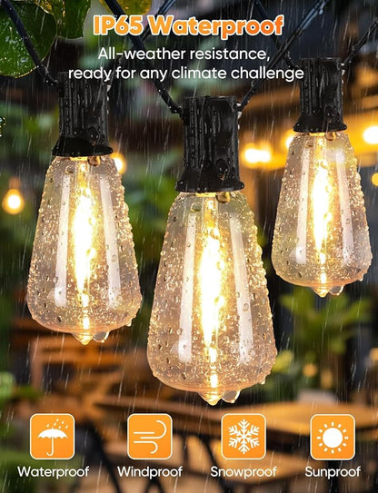 Brightever 180FT LED Outdoor String Lights, Dimmable Patio Lights with Remote Control, 56 Shatterproof ST38 Edison Bulbs, 3 Lighting Modes, 3H/5H Timer, Outdoor Hanging Light for Pool，Fence, Garden