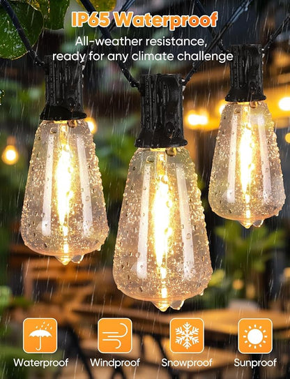 Brightever 50FT Outdoor String Lights with Remote, LED String Lights for Outside with 16 Shatterproof ST38 Vintage Edison Bulbs, 3 Modes 2 Timer Dimmable Outside Lighting for Patio, Gazebo, Deck, Yard