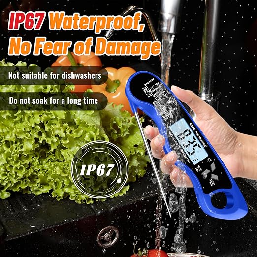 Meat Thermometer Digital, IP67 Waterproof Food Thermometer for Cooking | Backlight, Hold Function, Magnet, IP67 Waterproof, LED screen, for Kitchen, Grill, BBQ, Beef, Candy, Turkey