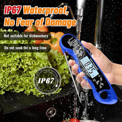 Meat Thermometer Digital, IP67 Waterproof Food Thermometer for Cooking | Backlight, Hold Function, Magnet, IP67 Waterproof, LED screen, for Kitchen, Grill, BBQ, Beef, Candy, Turkey