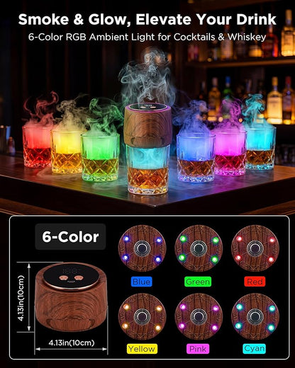 Electric Whiskey Smoker Kit - Rechargeable Cocktail Smoker with 6 Wood Chip Flavors - Smoke Infuser for Old Fashioned & Bourbon Cocktails - No Butane Needed - Father’s Day Gift for Men (Rich Oak)