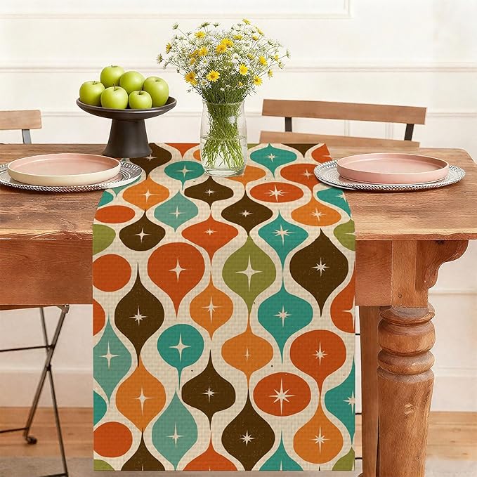 Mid Century Table Runner,Dining Decor for Kitchen Coffee Table Family Dinners Holiday Parties Wedding Events Decor(13x72 inch)