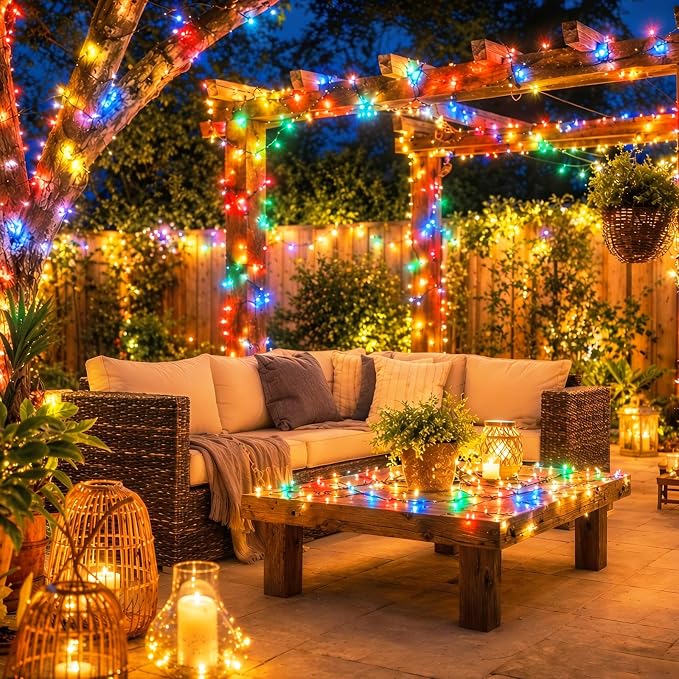Solar String Lights Outdoor 2 Pack Total 66FT 200LED Solar Fairy Lights Waterproof 8 Modes Twinkle Solar Lights for Patio, Garden Yard Party Wedding Tree Christmas Halloween Decoration, Multicolor