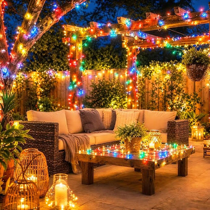 Solar String Lights Outdoor 2 Pack Total 66FT 200LED Solar Fairy Lights Waterproof 8 Modes Twinkle Solar Lights for Patio, Garden Yard Party Wedding Tree Christmas Halloween Decoration, Multicolor