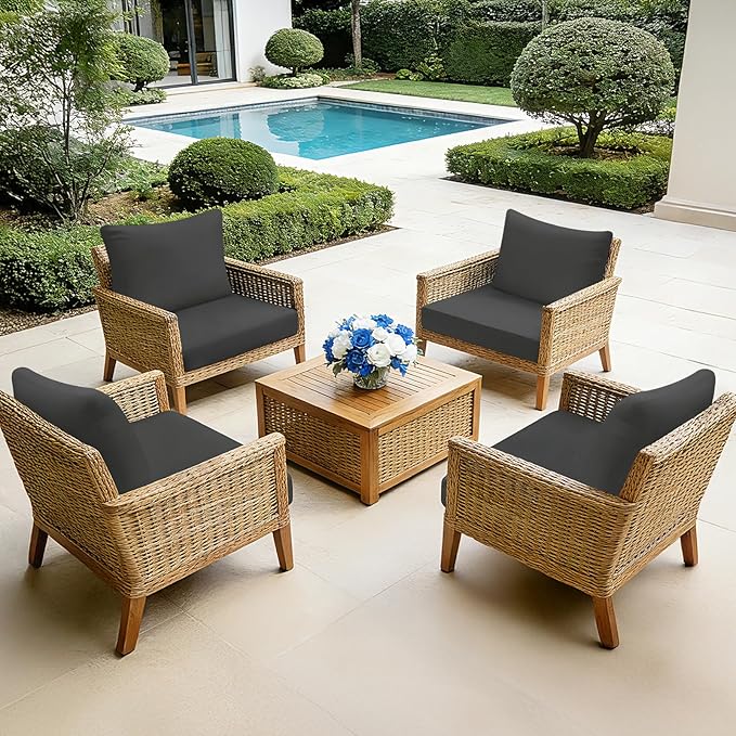 Outdoor Chair Cushion Patio Furniture Seat & Back Pillow 24 x 24 Inch Gray | Rain-Proof Cover Removable Replacement with Ties for Wicker Sofa Couch Sunbrella Outside