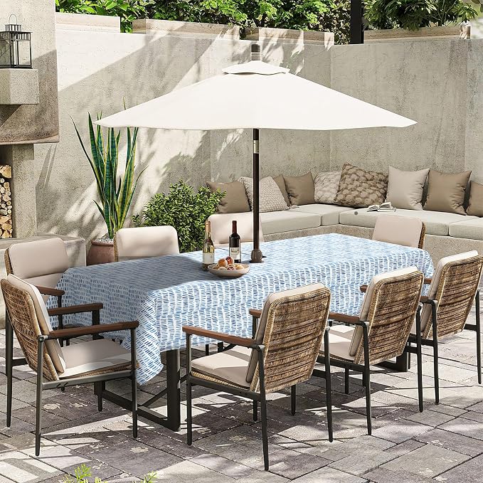 Outdoor Rectangle Tablecloth, 60×84 Inch Water Repellent Picnic Table Cover with Umbrella Hole Zipper for Patio Family Meal, Pebble Blue