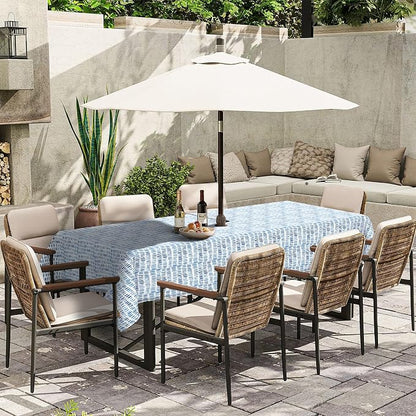 Outdoor Rectangle Tablecloth, 60×84 Inch Water Repellent Picnic Table Cover with Umbrella Hole Zipper for Patio Family Meal, Pebble Blue