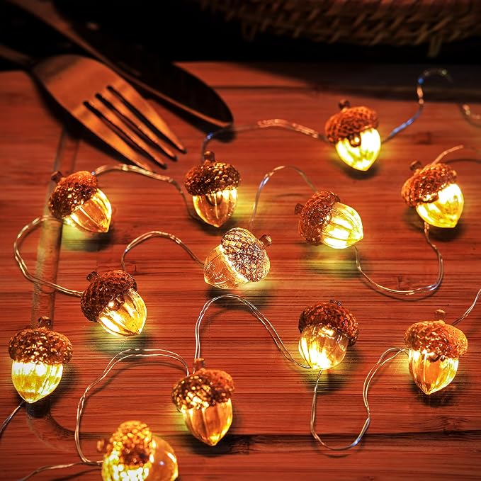 Solar Fall Acorn String Lights for Outside Outdoor Garden Decor Acorn Garland Lights Waterproof Yard Thanksgiving Decoration Christmas Fairy Lights 40LED 14ft Fence Decor