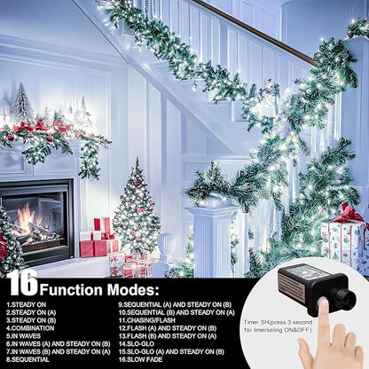 66ft Christmas Decorative Mini Lights,200 LED Green Wire Fairy Starry String Lights Plug in, 16 Lighting Modes, for Indoor Outdoor Xmas Tree Wedding Party Decoration (White)