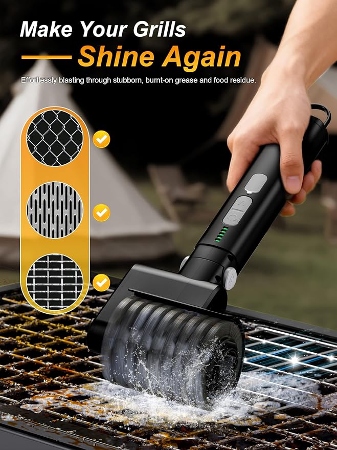 Electric Grill Brush, Cordless Automatic BBQ Grill Cleaner | Rechargeable Grill Cleaning Brush with 3 Heads, 3-Speed & Angle Adjust, 150Mins Runtime for Barbecue Grates