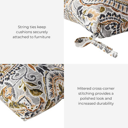 Outdoor Tufted High-Back Chair Cushions, One-Piece Hinged Seat and Back Design, Reversible with 4 Ties, Durable Polyester Fabric, Recycled Fiber Fill - Single, Arctic Paisley
