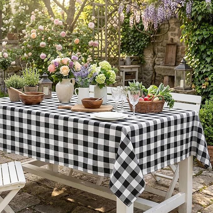 B-COOL Buffalo Plaid Tablecloth Christmas Checkered Table Cloths Party Desk Fabric for Thanksgiving Holiday Birthday Indoor Outdoor Picnic Party Table Decorations 56x84 inch Black and White