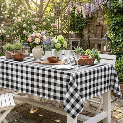 B-COOL Buffalo Plaid Tablecloth Christmas Checkered Table Cloths Party Desk Fabric for Thanksgiving Holiday Birthday Indoor Outdoor Picnic Party Table Decorations 56x84 inch Black and White