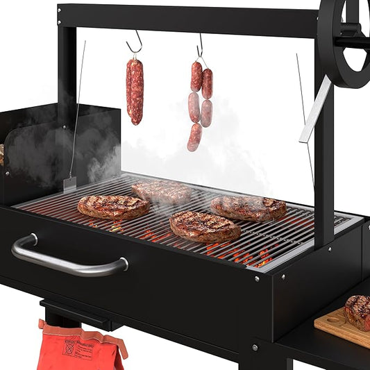 KoolMore 54 in. Charcoal BBQ Grill, Santa Maria Argentine Style Outdoor Grill with Adjustable Grate, Large Barbecue Grill for Outdoor Cooking, Black