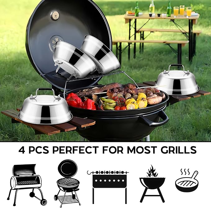 Onader 9 Inch Griddle Melting Dome Lid, Stainless Steel Round Basting Cover Set of 4