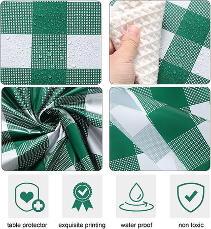Disposable Checkered Tablecloth Round Plastic Buffalo Plaid Table Cloth 84'' Gingham Tablecover for Picnic Camping BBQ Graduation Party(Green White,3 Pieces)