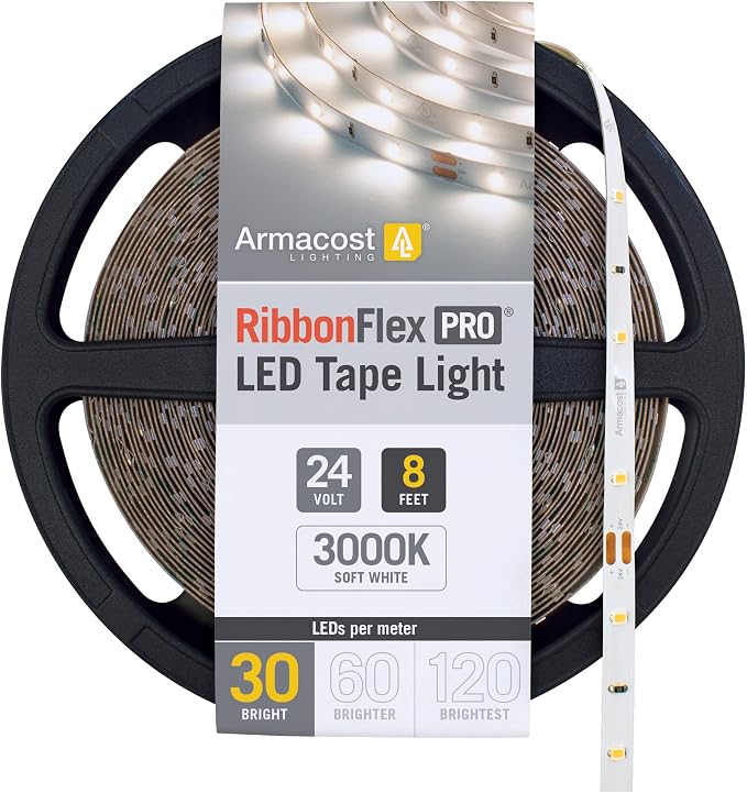 Armacost Lighting RibbonFlex Pro 24V White LED Strip Lights 30 LED/m, 3000K, 8.2 ft 144210