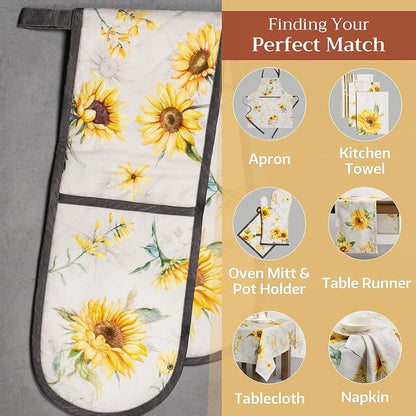 Maison d' Hermine Double Oven Mitts 100% Cotton Double Oven Glove (7"x35") | Heat Resistant BBQ Cooking Gloves with Loop Baking Grilling Kitchen Hotel Home Farmhouse Spring Summer - Candice