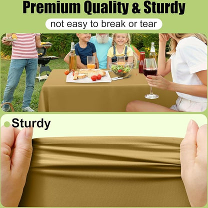 Smiry Disposable Table Cloth - 15 Pack, 54 x 108 Inch Waterproof Rectangle Tablecloths for Parties, Decorative Plastic Table Cover, Leakproof & Sturdy, Gold