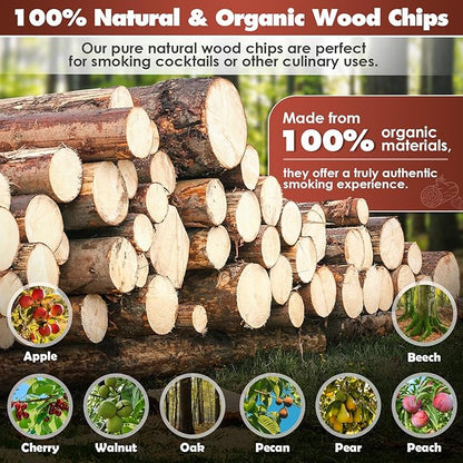 Natural Wood Chips for Smoker, (8 Gift Pack - Apple, Cherry, Oak, Pecan, Pear, Peach, Walnut, Beech) 8 OZ Each| Smoker Woodchips for Smoking Gun and BBQ, Great for Beef Pork Chicken Fish and Whisky