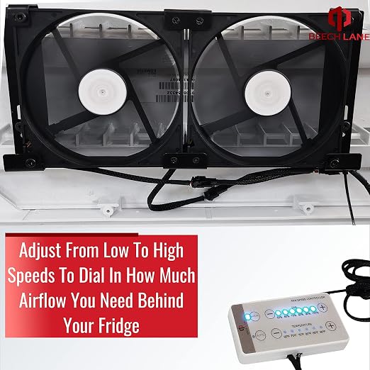 Beech Lane 12V RV Fridge Ventilation Cooling Fan 5.5" (140mm), Custom Mounts For American RV Side Vents, Adjustable Temperature Settings, High-Tech Remote With Manual/Auto Modes, Waterproof