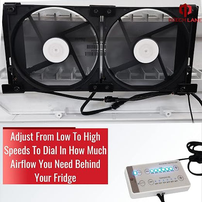 Beech Lane 12V RV Fridge Ventilation Cooling Fan 5.5" (140mm), Custom Mounts For American RV Side Vents, Adjustable Temperature Settings, High-Tech Remote With Manual/Auto Modes, Waterproof