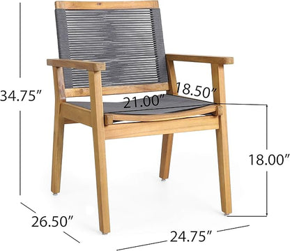 Christopher Knight Home Tracy Outdoor Acacia Wood Dining Chair with Rope Seating (Set of 2), Teak and Dark Gray