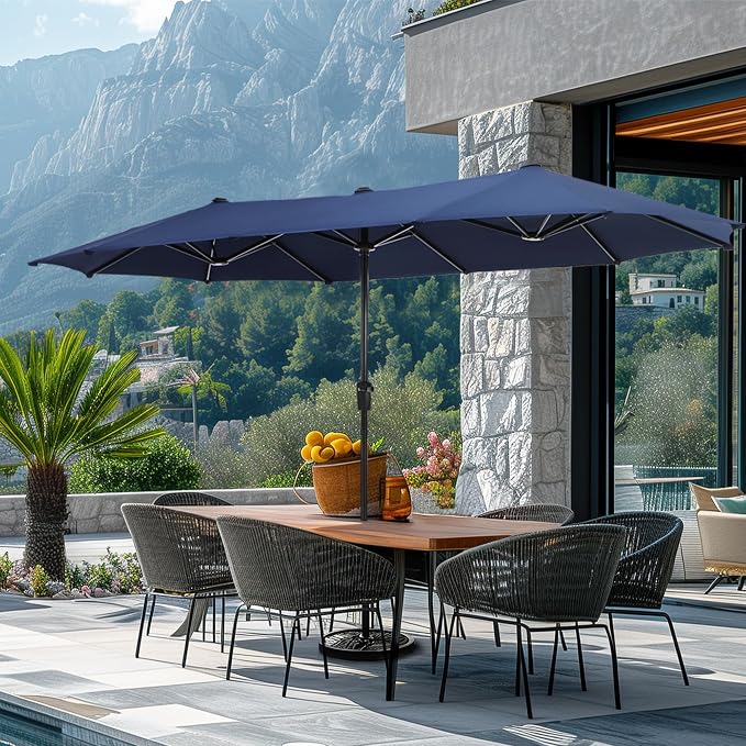 GREEN PARTY 13 ft Outdoor Patio Umbrella, Large Rectangular Table Umbrellas | Double-Sided, UV & Fade Resistant Canopy for Deck Poolside Garden Backyard, Market Umbrella with Crank & 1.5" Pole, Navy Blue
