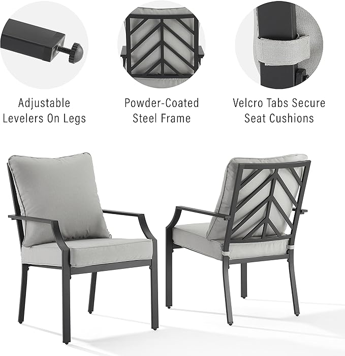 Crosley Furniture Otto 2-Piece Outdoor Chair Set, Dining Patio Chairs for Deck, Backyard, Matte Black with Gray Cushions