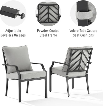 Crosley Furniture Otto 2-Piece Outdoor Chair Set, Dining Patio Chairs for Deck, Backyard, Matte Black with Gray Cushions