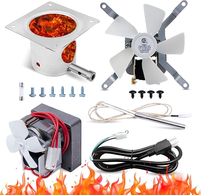 Traeger Grill Parts Kit by Canamax - Complete Set for Pellet Grill Auger Motor, Induction Fan, Fire Burn Pot, Hot Rod Igniter, Fuse, Power Cord - Compatible with Traeger, Pit Boss, Camp Chef, Z Grills