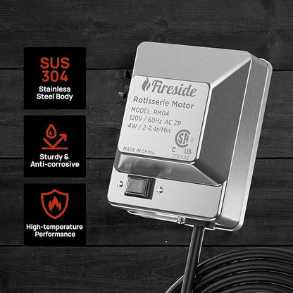 TURBRO Universal Stainless Steel Grill Rotisserie Motor, Heavy Duty 4W Replacement Motor with Waterproof On/Off Switch - Supports up to 40 lbs - CSA Certified - for Outdoor BBQ and Gatherings