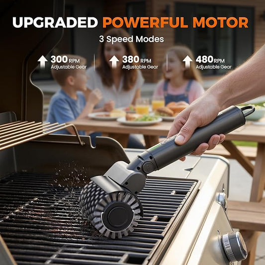 Leebein Electric Grill Brush for Outdoor, 2026 TikTok BBQ Grill Cleaner with 3 Heads, 3-Speed & Angle Adjust Cordless Rotary Grill Brush, 150Mins Runtime Grill Cleaning Brush for Barbecue Grates