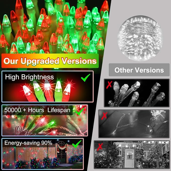 WUXYIYANG 750 LED 240FT Red & Light Green Valentine Lights, 12 Pro Modes and Timer Memory & Dimmable, Plug in Clear Wire Indoor Valentine Room Light for for Xmas Bedroom Yard Tree Wedding Party Decor