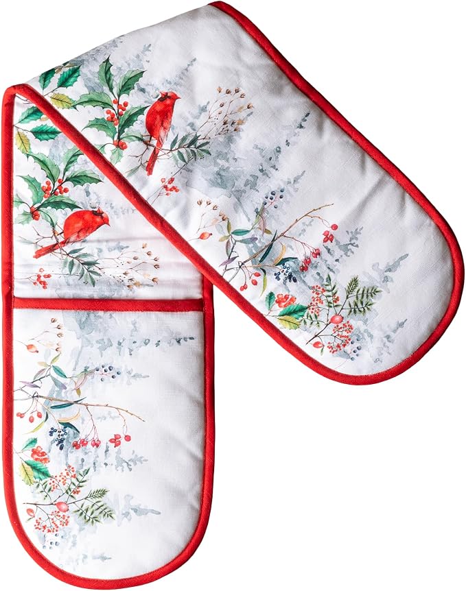 Maison d' Hermine Double Oven Mitts 100% Cotton Double Oven Glove (7"x35") | Heat Resistant BBQ Cooking Gloves with Loop Baking Kitchen Home Hotel Farmhouse Thanksgiving Christmas - Morzine