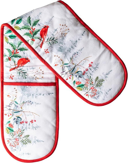 Maison d' Hermine Double Oven Mitts 100% Cotton Double Oven Glove (7"x35") | Heat Resistant BBQ Cooking Gloves with Loop Baking Kitchen Home Hotel Farmhouse Thanksgiving Christmas - Morzine