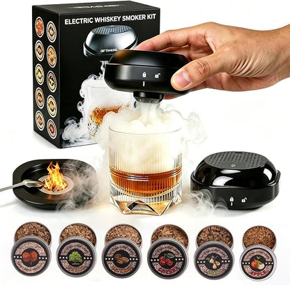 Rechargeable UFO Electric Cocktail Whiskey Smoker Kit with 6 Natural Wood Chip Flavors, Instant Smoke Output, Ideal Gift for Cocktail & Whiskey Lovers