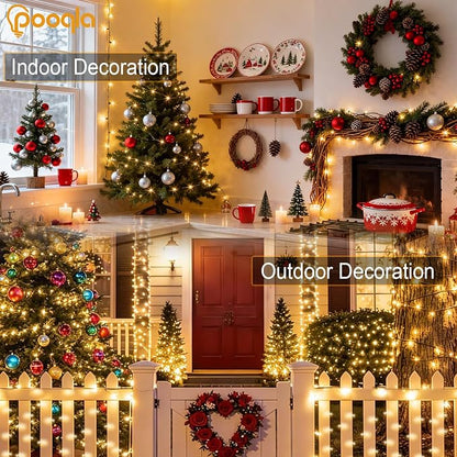 Pooqla 2 Pack String Lights Battery Operated, Total 33.3ft 100 LED Fairy Lights Indoor Outdoor Decorations, 8 Modes Warm White Battery Christmas Lights for Bedroom Classroom Porch Party Yard Decor