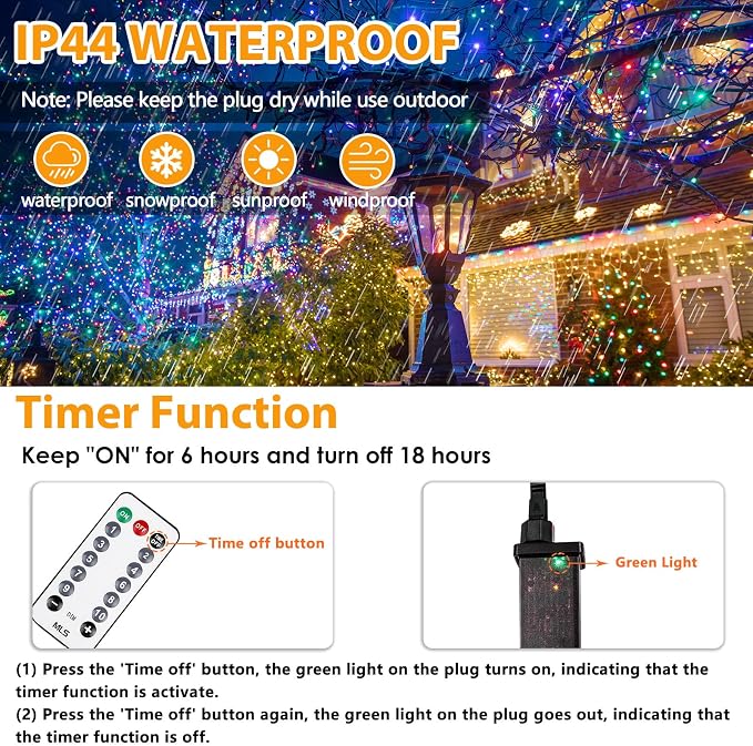 75.8FT Connectable Color Changing Christmas Light with Remote Timer 200 LED | Warm White & Multicolor Fairy Xmas String Lights with 11 Lighting Modes & Memory Function Waterproof for Christmas Tree Decor
