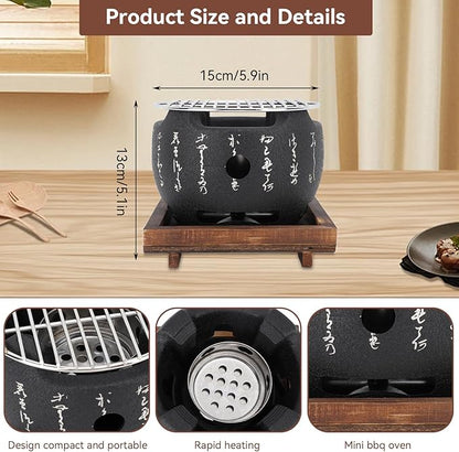 HERCHR Japanese Style BBQ Grill, Tabletop Charcoal Grill Mini BBQ Grill Portable BBQ Grill Cast Iron Grill Table Top Grill(s)