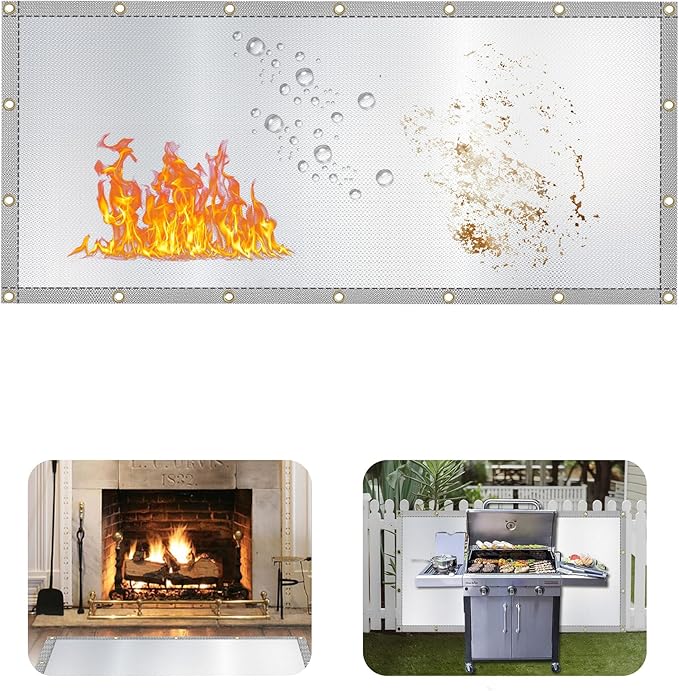 Heat Shield Behind Grill Silver Fireproof Cover and Screen Protect Deck Railing from Grill Heat Shield for Wood Stove, 3’x6’ Wall Protector for Fridge Waterproof BBQ Mat UV Resistant Privacy Screen