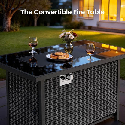 Ciays 43″ Propane Fire Pit with Glass Wind Guard, CSA-Listed 60,000 BTU Outdoor Gas Fire Pit Table, Tempered Glass Top, Glass Rocks,Lid, Adjustable Legs, Fire Table for Patio, Garden & Party, Black