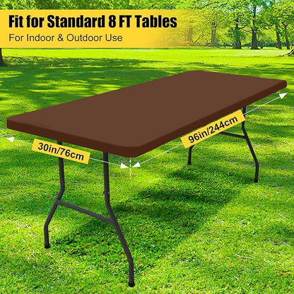 Smiry Rectangle Picnic Table Cloth, Waterproof Elastic Fitted Tablecloths for 8 Foot Tables, Washable Polyester Table Cover for Camping, Indoor and Outdoor (Tan, 30"x96")