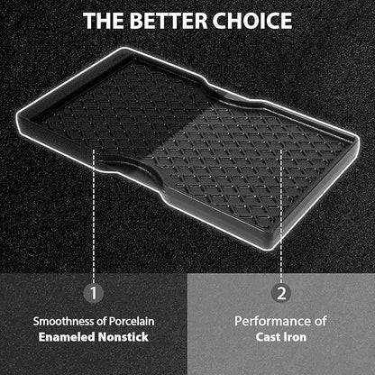 Utheer Double-Sided Ceramic Griddle for Weber Spirit 200 Series, 17.5" × 10.2" Replacement for Weber 7637 ｜ Reversible Flat & Ribbed Surface, Matte Black Enamel, Heavy-Duty Cast Iron