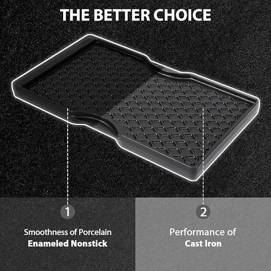 Utheer Double-Sided Ceramic Griddle for Weber Spirit 200 Series, 17.5" × 10.2" Replacement for Weber 7637 ｜ Reversible Flat & Ribbed Surface, Matte Black Enamel, Heavy-Duty Cast Iron