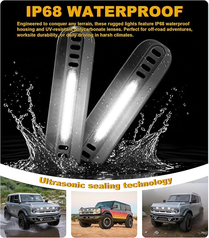 Front Bumper Grill Lights for Ford Bronco 2021-2024 LED Marker Head Light Bar Lamps DRL Insert Accessories, Only Fits Big Bend & Outer Bank 2/4 Door (White)