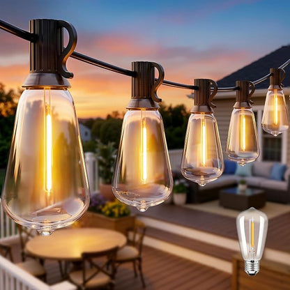 Ollny Outdoor String Lights 40FT, Bright Shatterproof Connectable Outside String Lights with 15 ST38 Vintage Edison Bulbs, 2200K Warm White Waterproof Patio Light for Yard Gazebo Porch Balcony