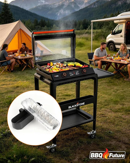 BBQ Future Grease Cup with 10 Pack Aluminum Foil Liners for Blackstone 22 Inch Electric Griddle, Grease Catcher Drip Pan Tray Replacement for 17" & 22" Electric Griddle Models 8001, 8003, 8000, 8005